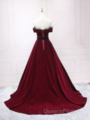 A-Line Burgundy Long Evening Prom Dress, Burgundy Formal Evening Dress
