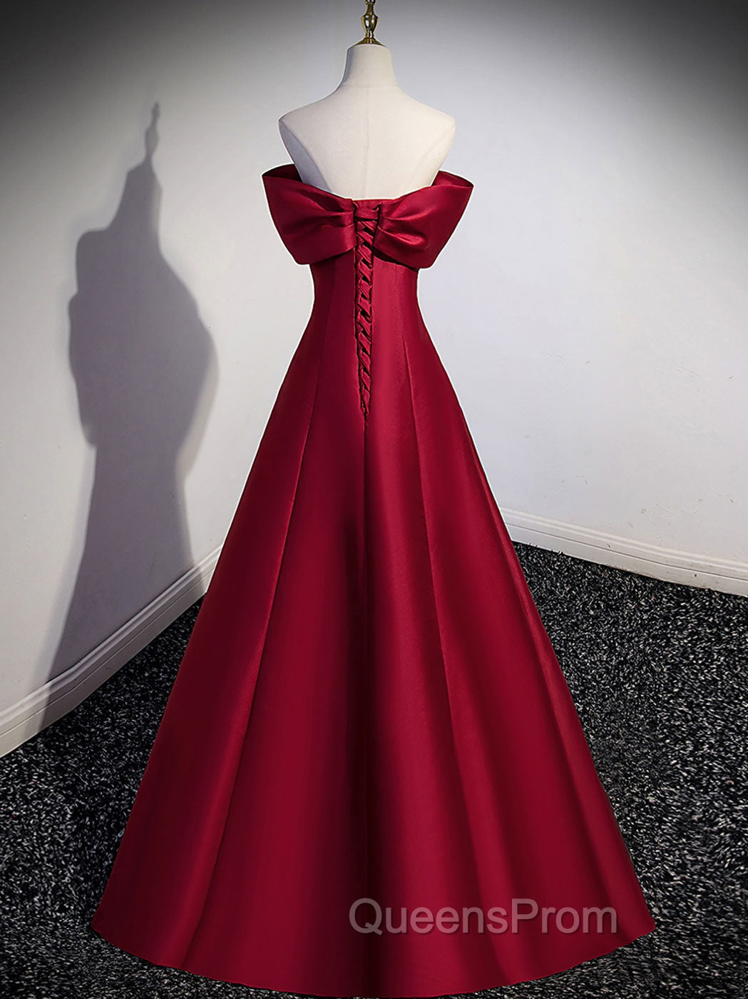 A-Line Burgundy Off Shoulder Long Evening Prom Dress, Burgundy Evening Dress Secondary image