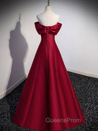A-Line Burgundy Off Shoulder Long Evening Prom Dress, Burgundy Evening Dress