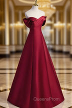 A-Line Burgundy Off Shoulder Long Evening Prom Dress, Burgundy Evening Dress