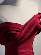 A-Line Burgundy Off Shoulder Long Evening Prom Dress, Burgundy Evening Dress