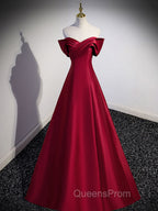 A-Line Burgundy Off Shoulder Long Evening Prom Dress, Burgundy Evening Dress