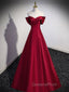 A-Line Burgundy Off Shoulder Long Evening Prom Dress, Burgundy Evening Dress