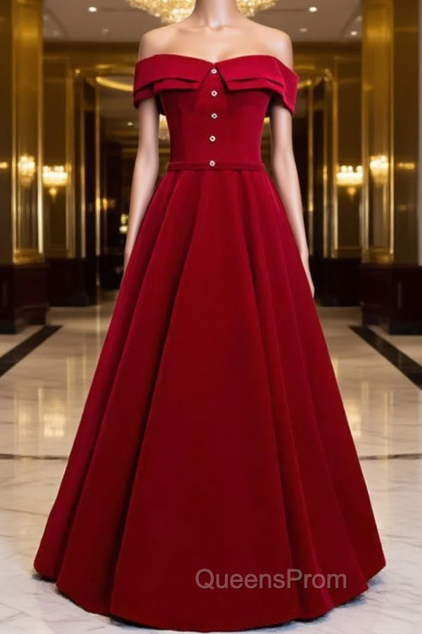 A-Line Burgundy Off the Shoulder Long Evening Prom Dress Main image