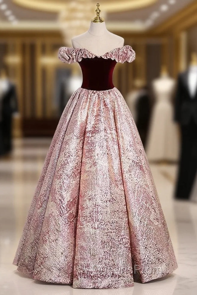A-Line Burgundy Off the Shoulder Evening Prom Dress Main image