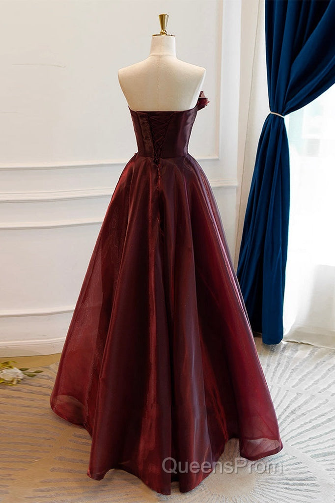 A-Line Burgundy Organza Burgundy Long Evening Prom Dress, Burgundy Long Evening Dress Secondary image