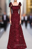A-Line Burgundy Sequins Straps Evening Prom Dress