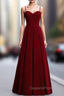 A-Line Burgundy Velvet Spagehtti Straps Pleats Evening Prom Dress