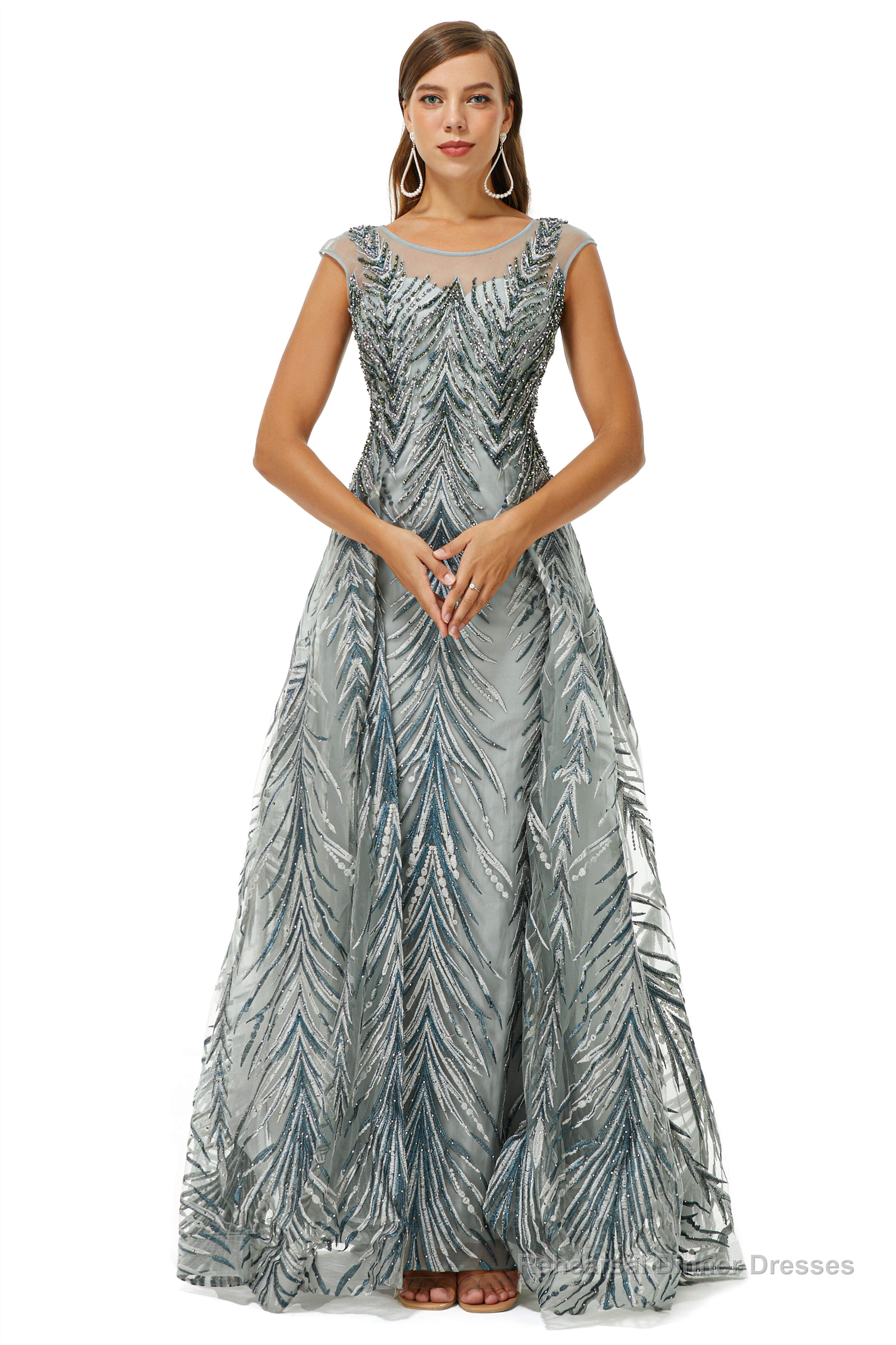 A-line Cap Sleeve Jewel Appliques Lace Floor-length Prom Dresses Secondary image
