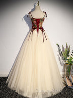 A line champagne long Evening Prom Dress, champagne tulle formal evening Dress