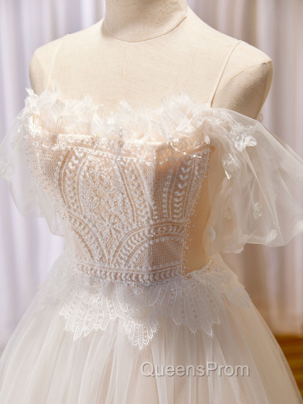 A Line Champagne Long Evening Prom Dress, Lace Champagne Long Evening Dress Secondary image