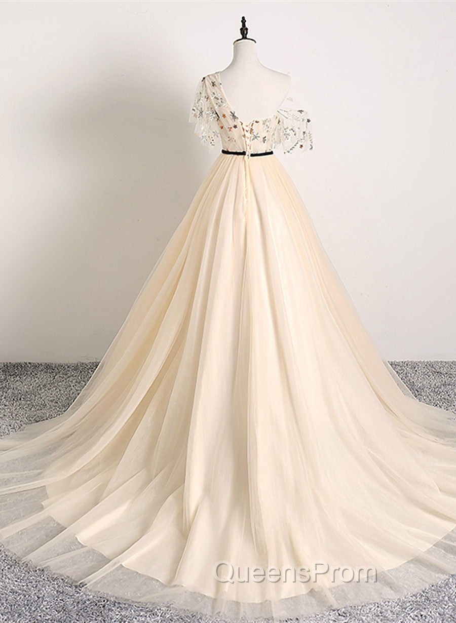 A-line Champagne One Shoulder Evening Prom Dress, Long Party Dress Secondary image