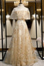 A-Line Champagne Tulle Appliques Evening Prom Dress