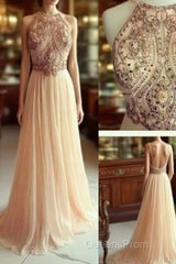 A Line Chiffon Backless Beading, Sequin Long Evening Prom Dress