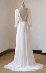 A-Line Chiffon Lace White  Satin Weddig Dress