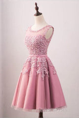 A-Line Crew Knee-Length Tulle Homecoming Dress With Appliques