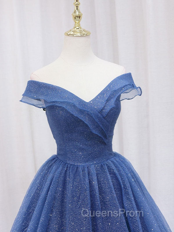A-Line Dark Blue Tulle Long Evening Prom Dress, Blue Evening Dress