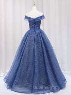 A-Line Dark Blue Tulle Long Evening Prom Dress, Blue Evening Dress