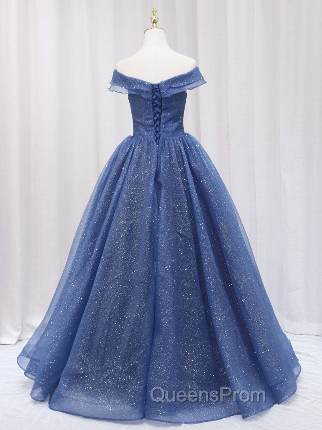 A-Line Dark Blue Tulle Long Evening Prom Dress, Blue Evening Dress
