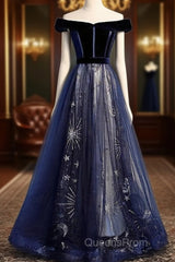 A-Line Elegant Floral Evening Prom Formal Evening Dress Off Shoulder Short Sleeve Sweep / Brush Train Tulle With Pleats Pattern / Print