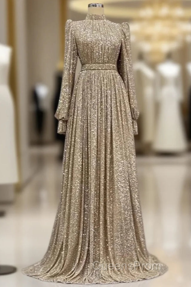 A-Line Evening Gown Elegant Dress Red Green Dress Black Tie Floor Length Long Sleeve Jewel Neck Fall Wedding Guest Sequined With Ruched Main image