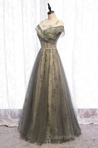 A-Line Evening Gown Elegant Dress Wedding Guest Engagement Floor Length Short Sleeve Illusion Neck Tulle With Pleats