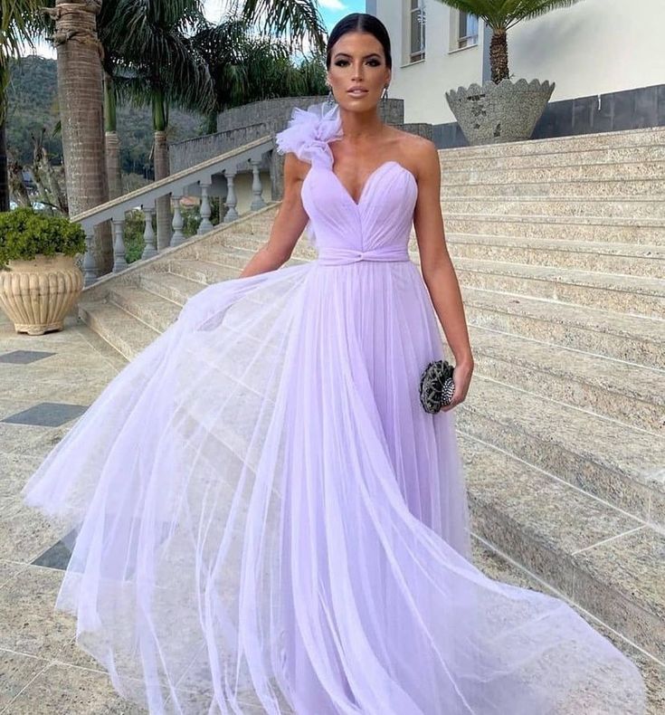Light Purple A-Line Floor-Length Tulle Long Classy Prom Dress Classy Evening Gown Bridesmaid Dress Secondary image
