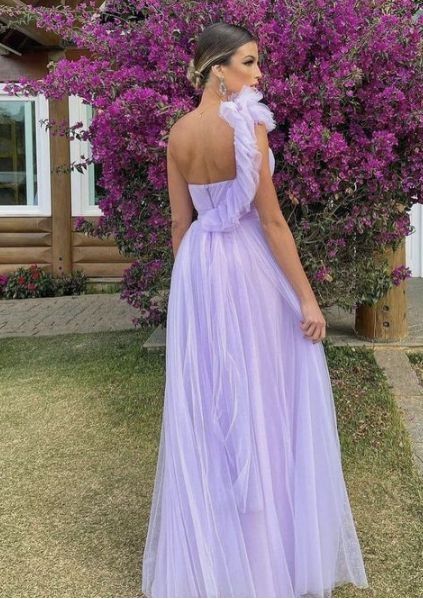 Light Purple A-Line Floor-Length Tulle Long Classy Prom Dress Classy Evening Gown Bridesmaid Dress