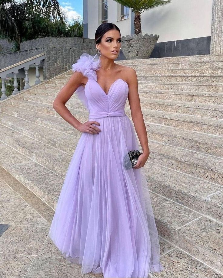 Light Purple A-Line Floor-Length Tulle Long Classy Prom Dress Classy Evening Gown Bridesmaid Dress
