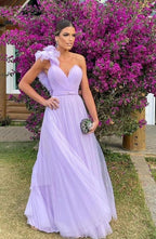 Light Purple A-Line Floor-Length Tulle Long Classy Prom Dress Classy Evening Gown Bridesmaid Dress