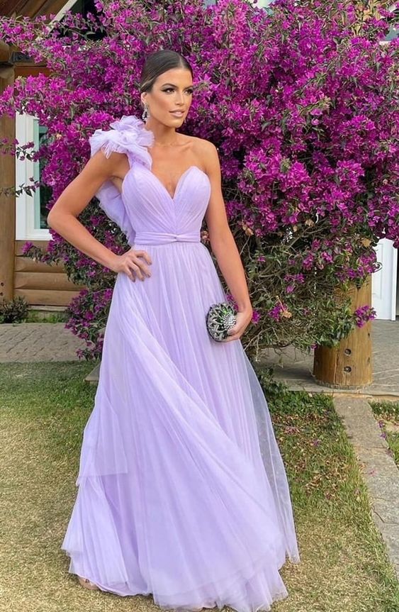 Light Purple A-Line Floor-Length Tulle Long Classy Prom Dress Classy Evening Gown Bridesmaid Dress