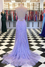 Red Floral Appliques Tulle Mermaid Long Classy Dress