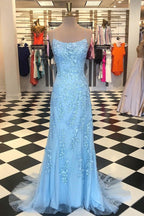 Red Floral Appliques Tulle Mermaid Long Classy Dress