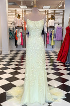 Red Floral Appliques Tulle Mermaid Long Classy Dress