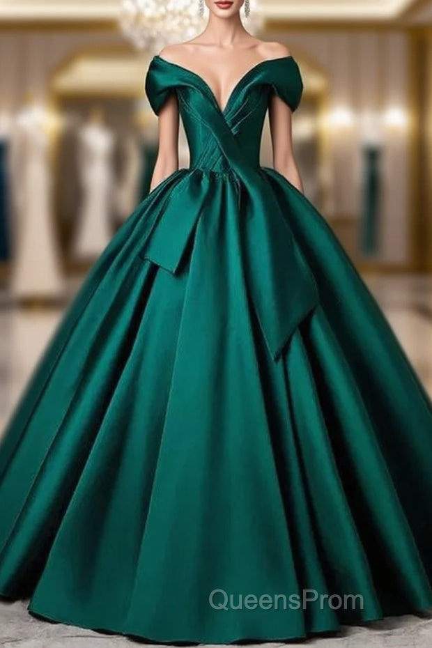 A-Line Formal Satin Floor Length V-Neck Evening Dress Elegant Evening Prom Dress Main image