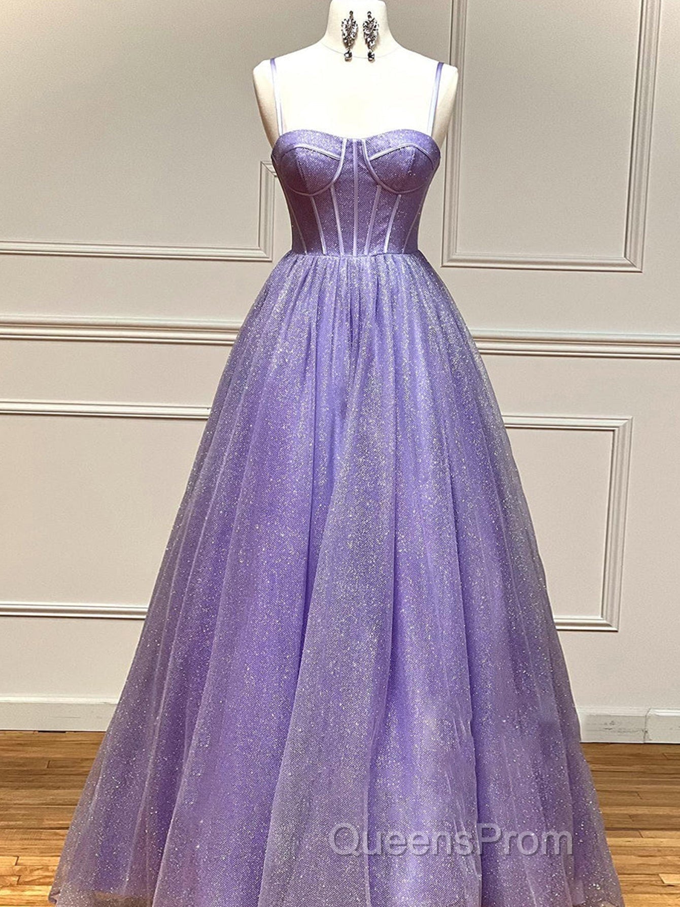 A Line Glitter Tulle Evening Prom Dress with Pockets Secondary image