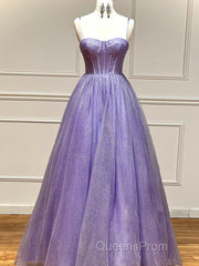 A Line Glitter Tulle Evening Prom Dress with Pockets