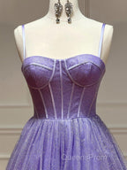 A Line Glitter Tulle Evening Prom Dress with Pockets