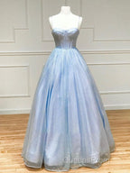 A Line Glitter Tulle Evening Prom Dress with Pockets