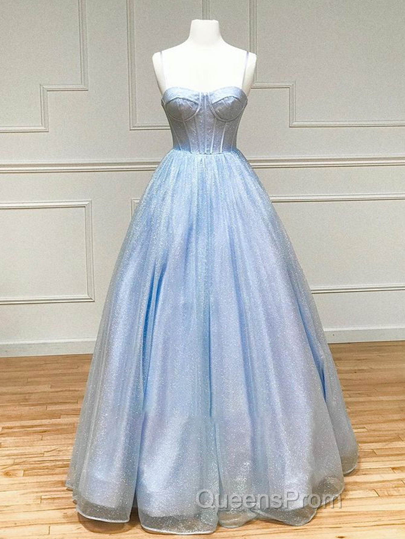 A Line Glitter Tulle Evening Prom Dress with Pockets