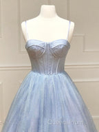 A Line Glitter Tulle Evening Prom Dress with Pockets