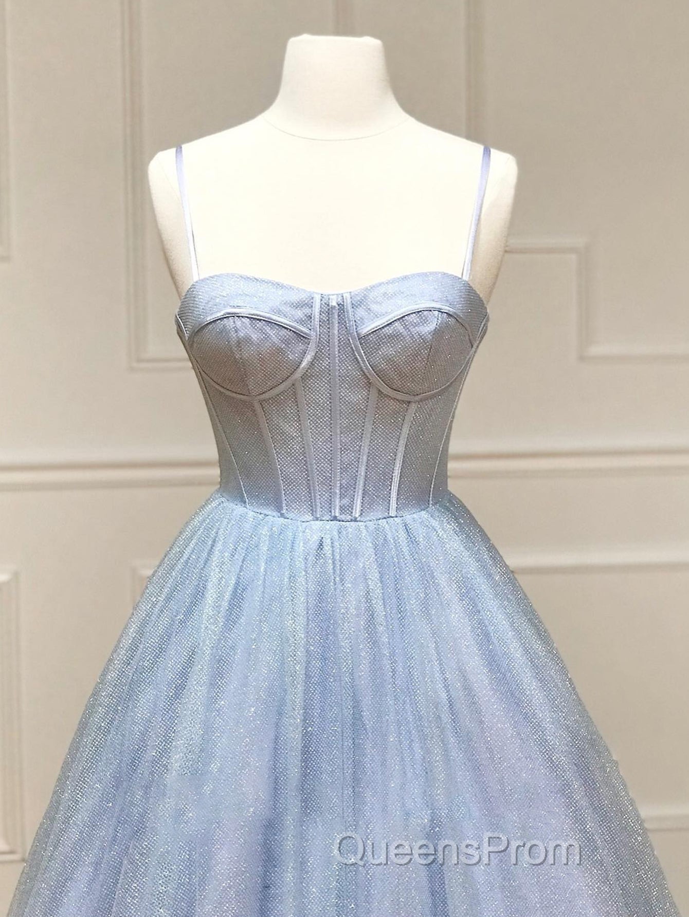 A Line Glitter Tulle Evening Prom Dress with Pockets