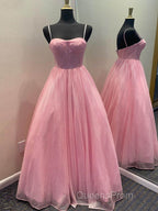 A Line Glitter Tulle Evening Prom Dress with Pockets