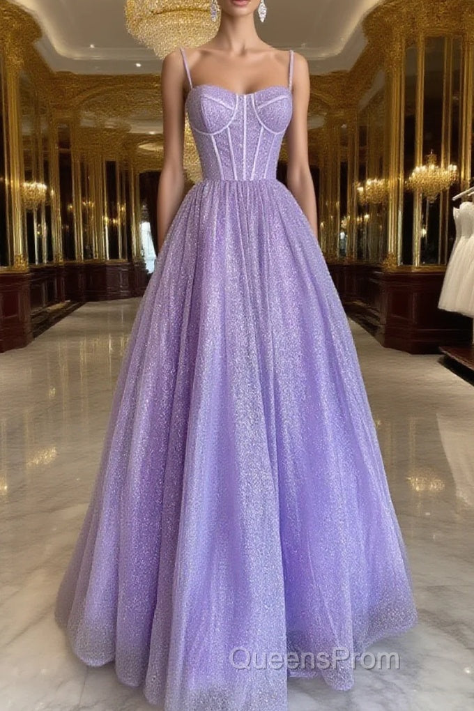 A Line Glitter Tulle Evening Prom Dress with Pockets Main image
