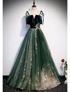 A-Line Glittering Engagement Evening Dress Strap Sleeveless Floor Length With Sequin