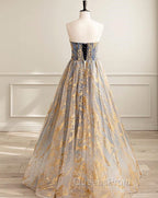 A-line Gradient Tulle Long Party Dress, Floor Length Evening Prom Dress