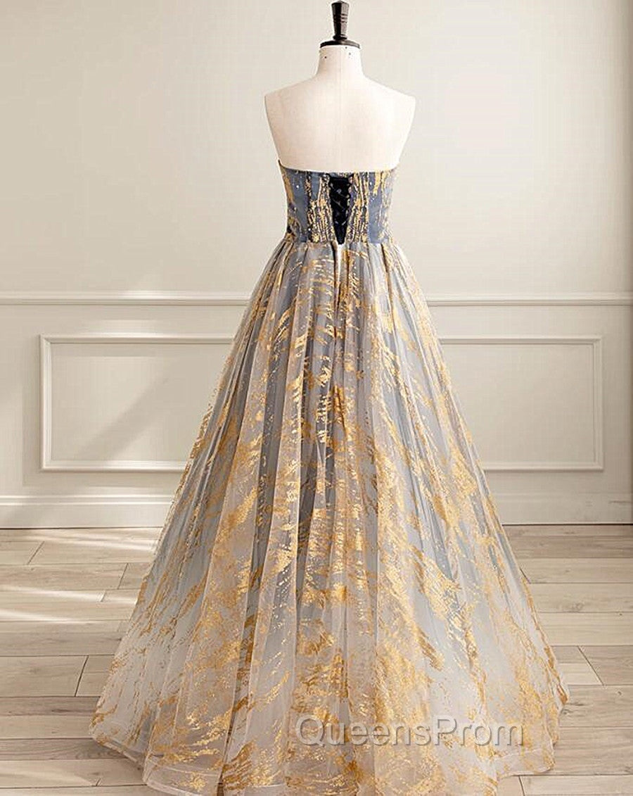 A-line Gradient Tulle Long Party Dress, Floor Length Evening Prom Dress