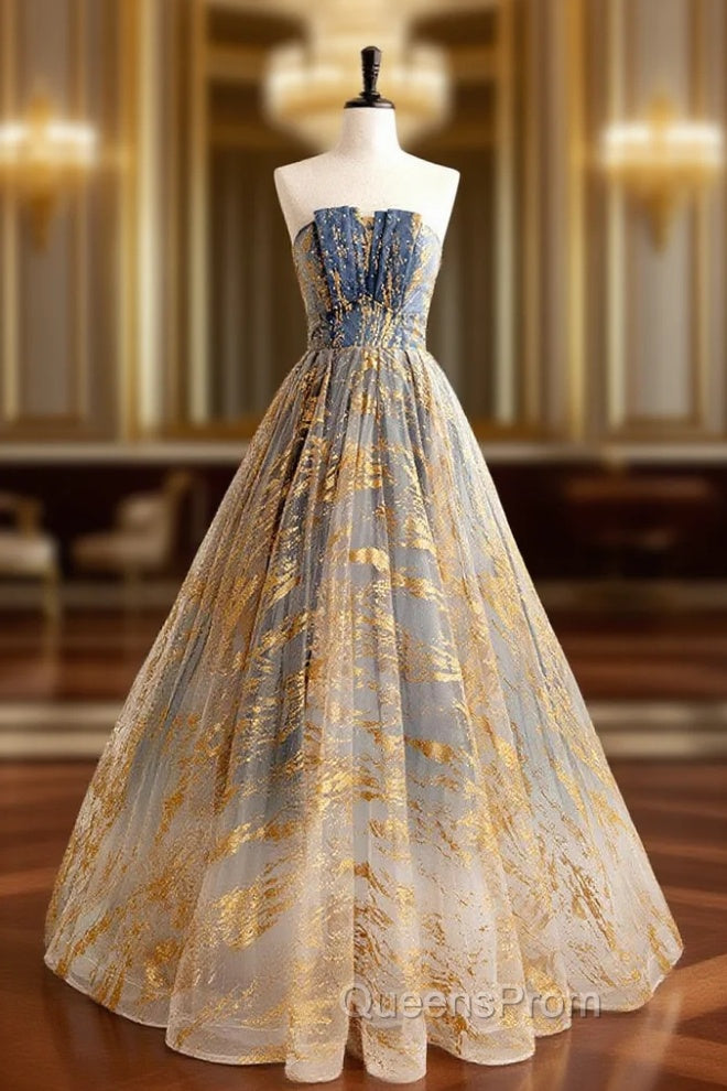 A-line Gradient Tulle Long Party Dress, Floor Length Evening Prom Dress Main image
