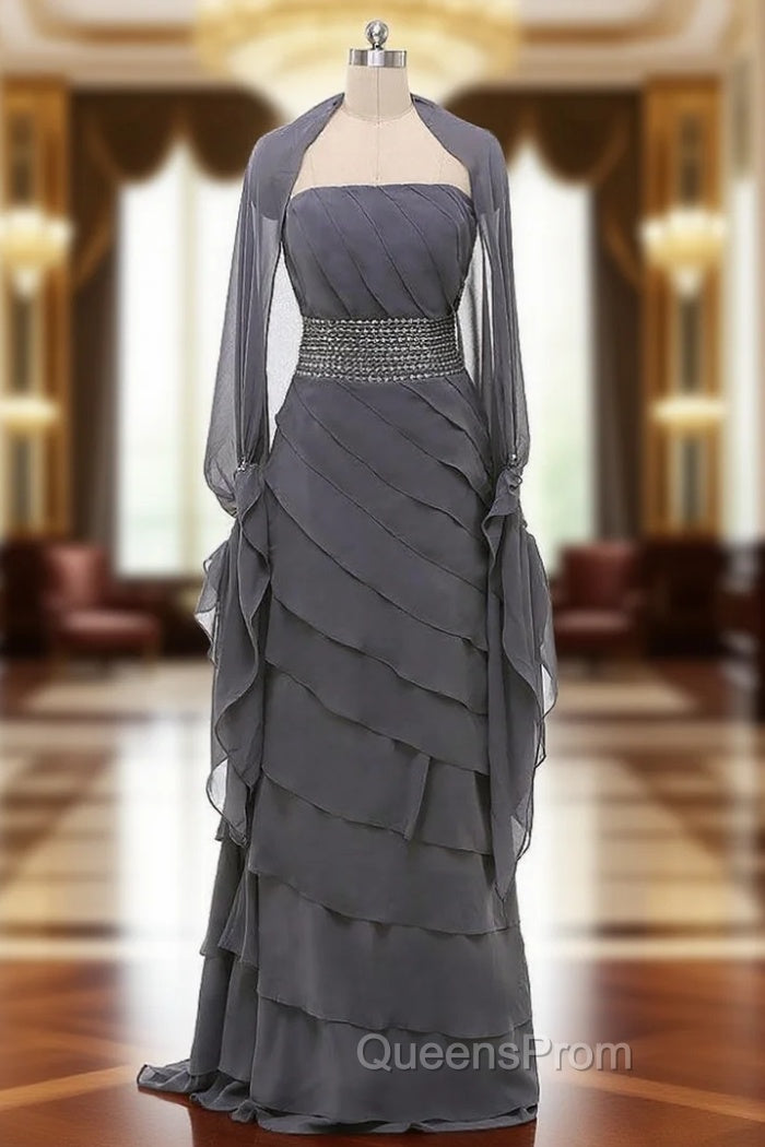 A-Line Gray Chiffon Long Two Piece Mother Of The Bride Dress Main image