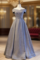 A-Line Gray Off the Shoulder Evening Prom Dress